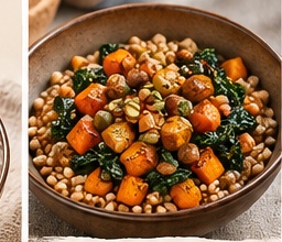 Farro tiepido, zucca e ceci