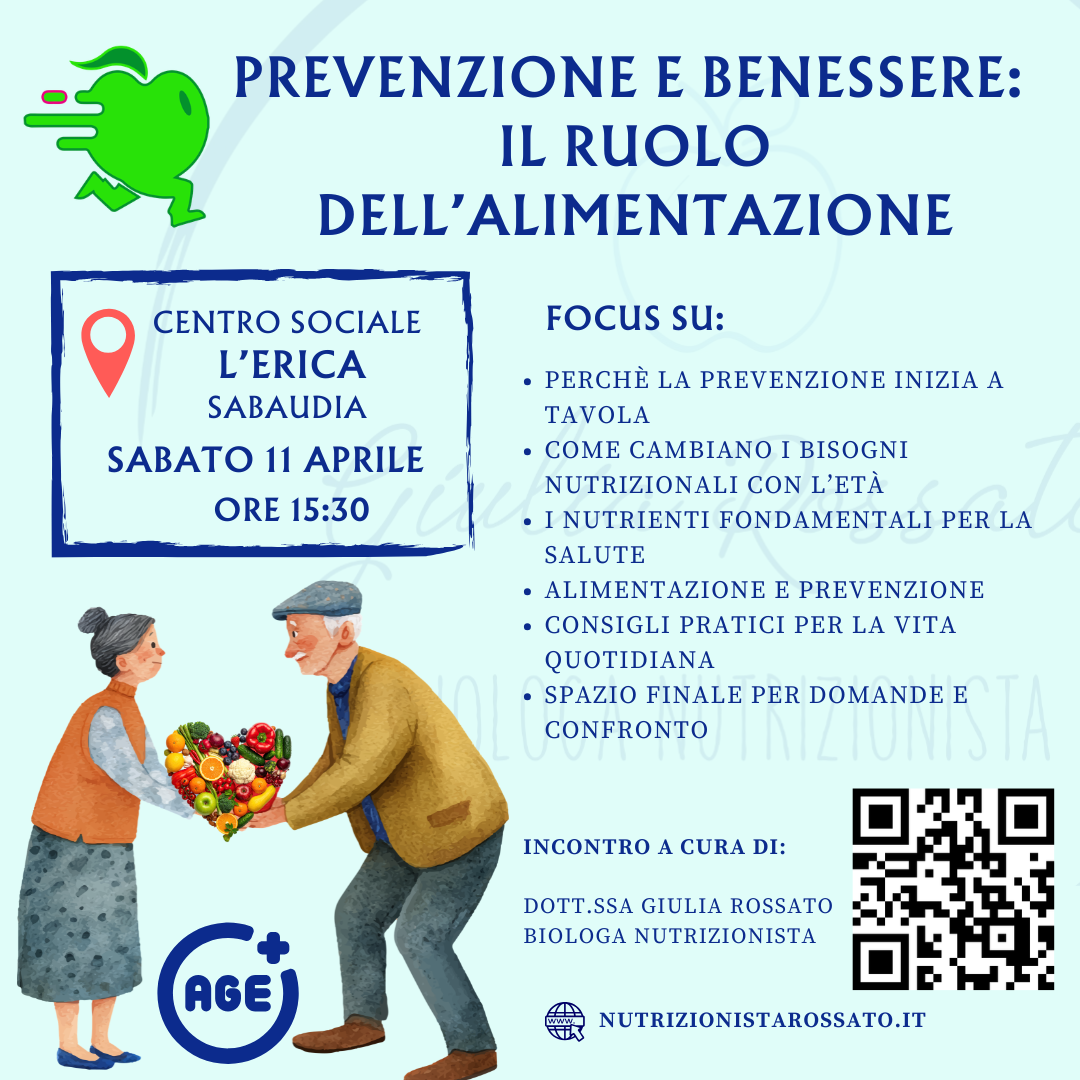 Locandina evento PREVENZIONE E BENESSERE: IL RUOLO DELL'ALIMENTAZIONE